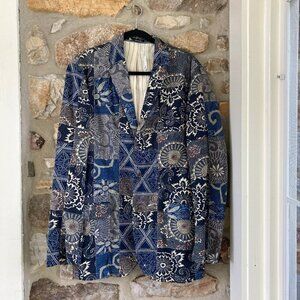NWT J. Crew Deadstock Vintage Indigo Paisley Patchwork Suit Blazer Men’s Large.